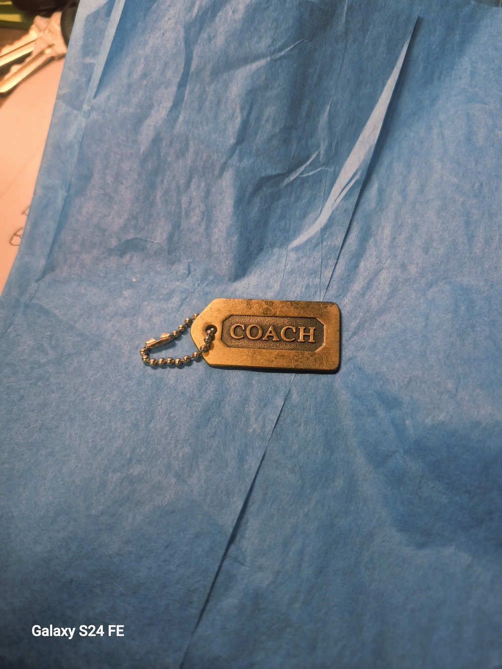 Coach Gold Tone Logo Dog Tag Keychain